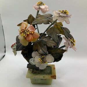 Chinese Vintage Jade and Hardstone Bonsai Tree Sculpture